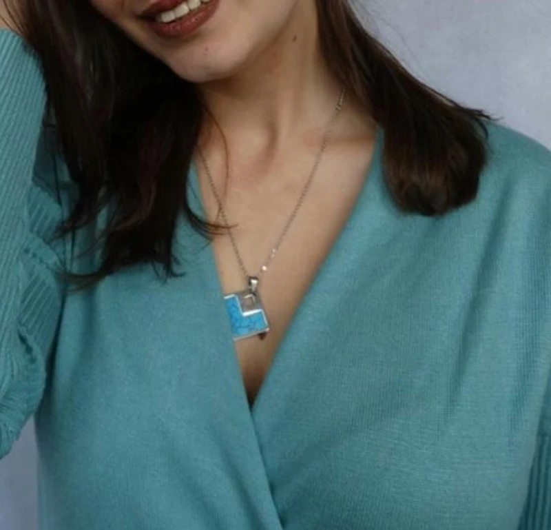 Blue Pink Square Oblong Design Necklace Pendant Earrings Jewlery Sets for Women Gift Fahion XDZZNO2 | Украшения и аксессуары