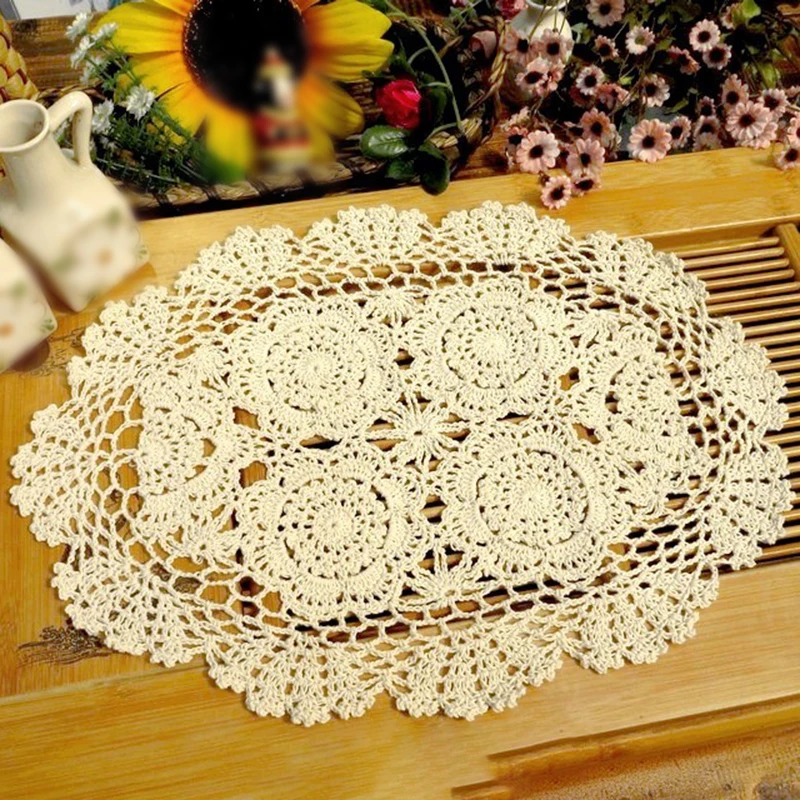 

Handmade Crochet Cotton Table Mat Oval Dining Placemat Home Decoration Retro Oval Table Hand Crochet Handmade