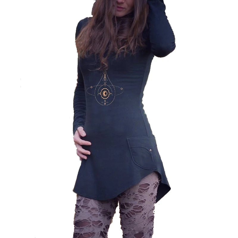 Женское асимметричное платье с капюшоном винтажное Повседневное длинным