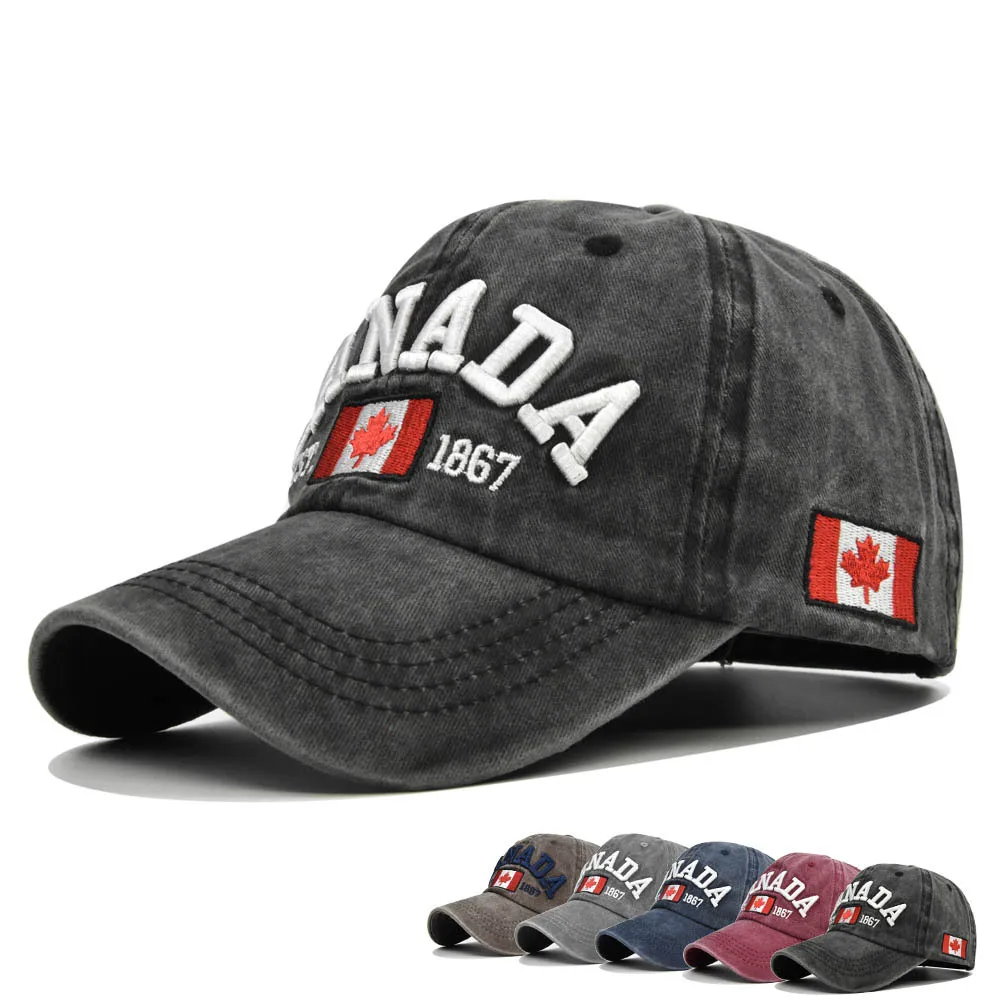 

2021 New Men‘s Embroidered Canada Flag Cotton Baseball Cap Snapback Gorras Hombre Vintage Denim Dad Fitted Hats For Unisex -40