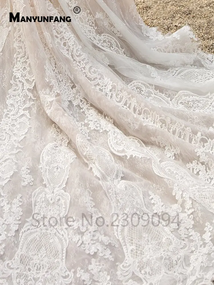 

MANYUNFANG Cathedral train empire wedding dress sheer long sleeves vestidos de novia baratos buttons lace bride dress 2020 new