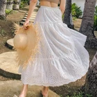 Женская плиссированная юбка GypsyLady, Повседневная летняя длинная белая юбка из 100% хлопка с бахромой и оборками, 2021