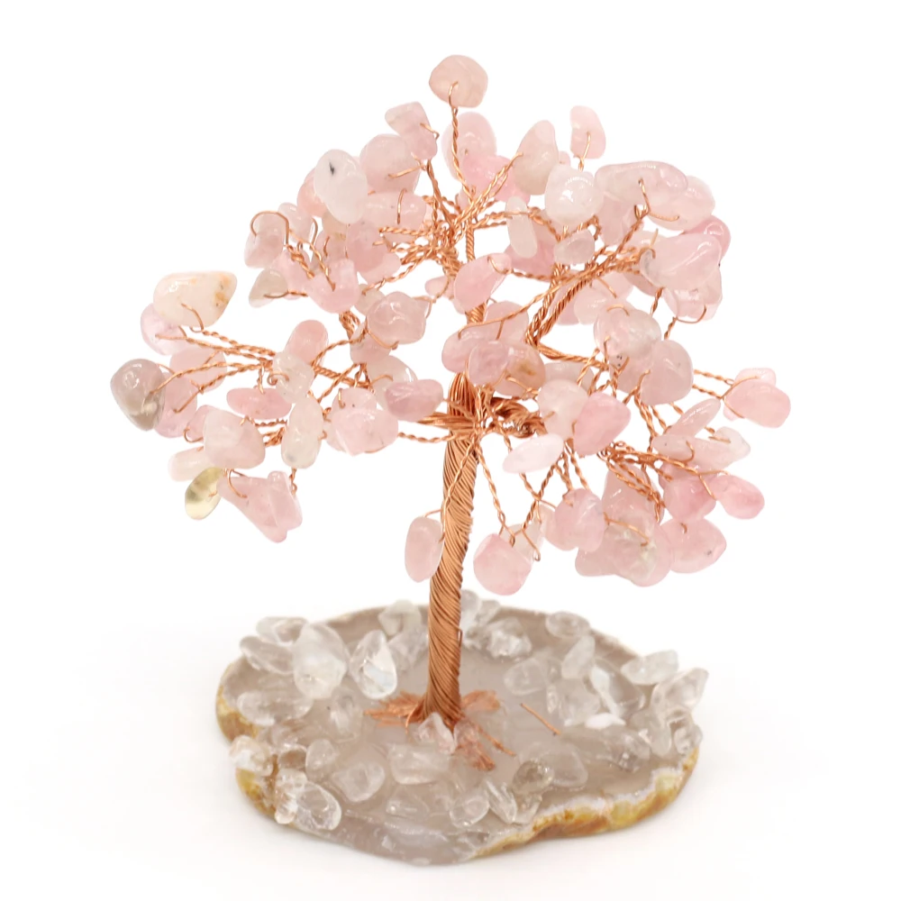 

Fashion Ornaments Natural Stone Rose Quartz Gravel Tree Of Life Home Ornaments for Decorating Bedrooms Study Toilets Rooms Etc