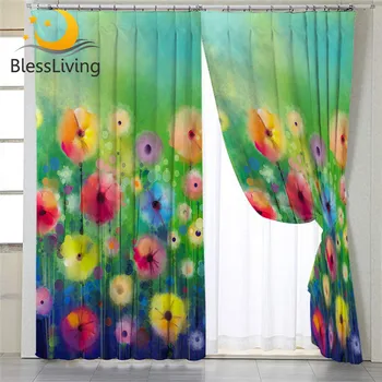 BlessLiving Floral Curtain for Living Room Colorful Flower Blackout Bedroom Curtain Watercolor Window Treatment Drapes 1-Piece 1