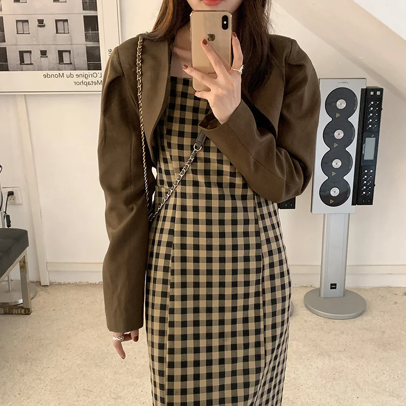 2021 New Short Coat Coffee Shoulder Pad Small Suit Korean Loose Casual Long Sleeve Early Autumn | Женская одежда