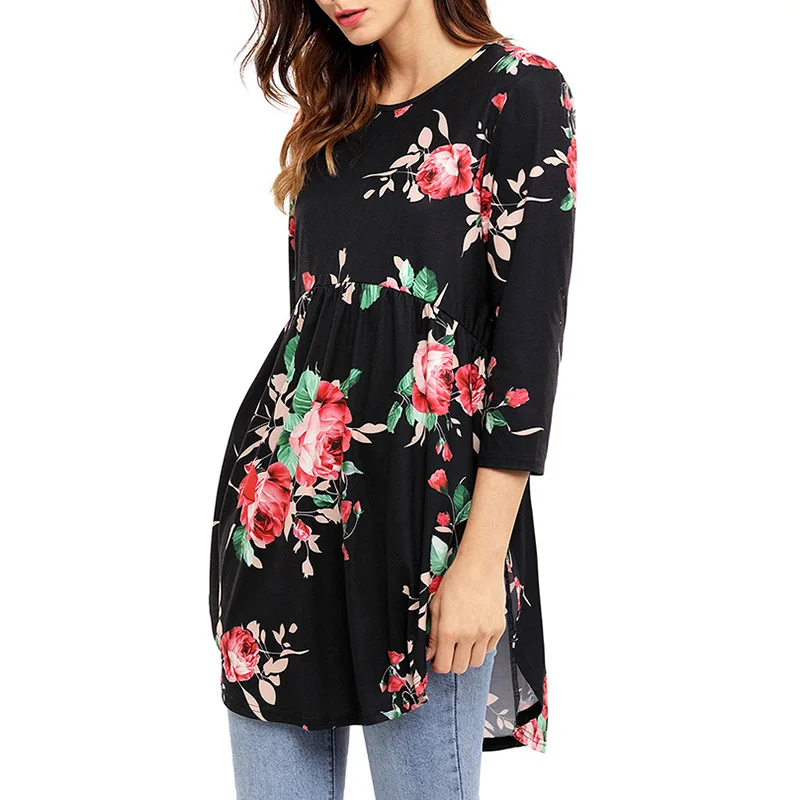 

2021 Spring Popular European and American Round Neck Irregular Printing Long Sleeve T-shirt 1179 Women Clothing