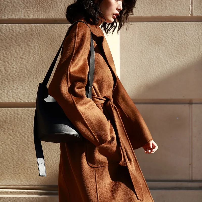 new 2020 arrival classic robe style belted long handmade double faced wool cashmere coat women | Женская одежда