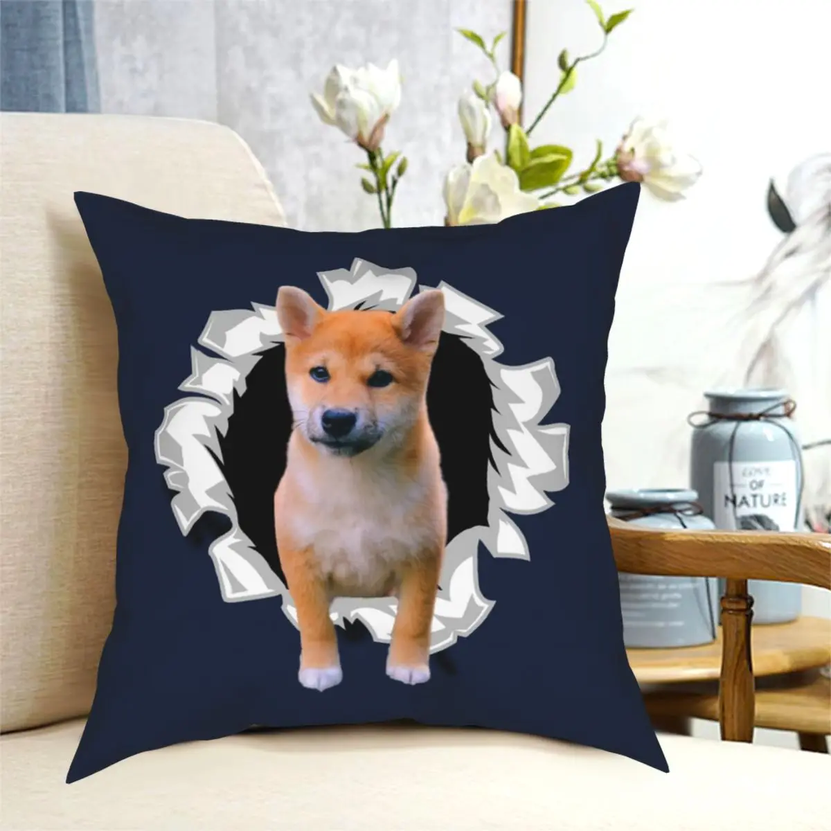 

Akita Escape Shiba Inu Car Hole Pillowcase Soft Polyester Cushion Cover Decoration Dog Throw Pillow Case Cover Home 45*45cm