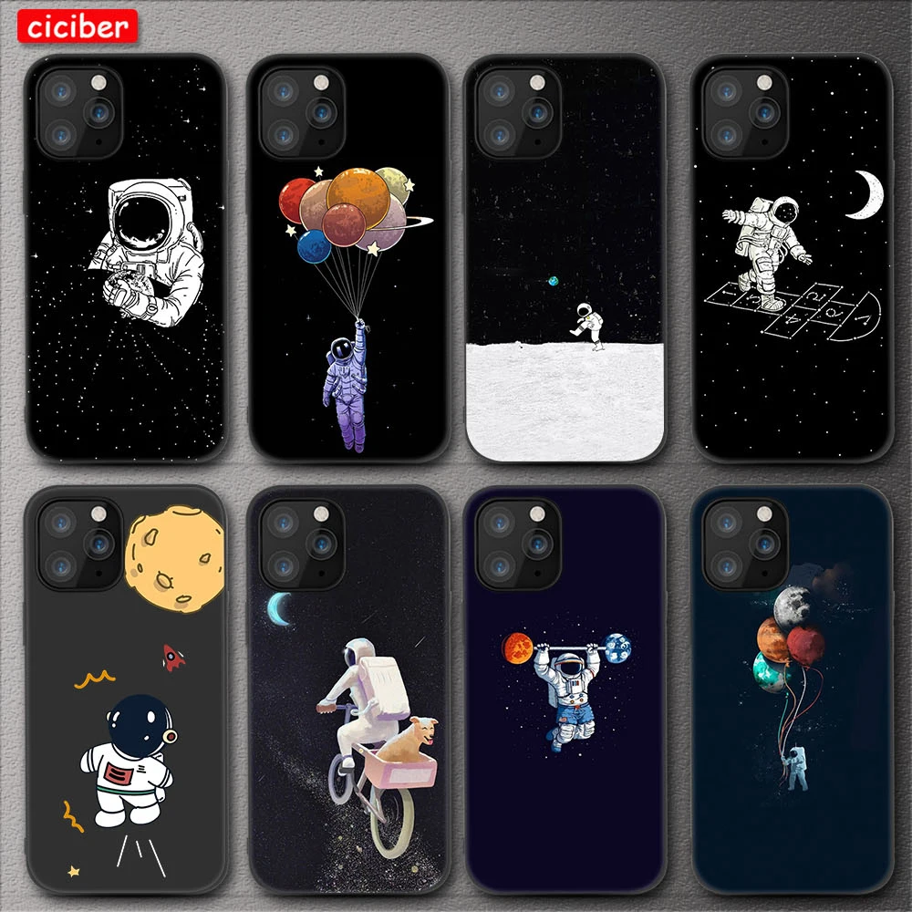 

Cosmonaut Case For iPhone 11 12 Pro Max Mini Cover for iPhone 11 X XR XS MAX 7 8 6 6S Plus 5S SE 2020 Soft TPU Phone Back Fundas