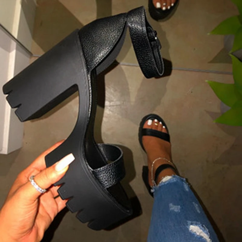 RIZABINA Summer Shoes Women Sandals Open Toe Ankle Strap Block High Heel Platform Sexy Ladies Footwear Black Size 37-41 |