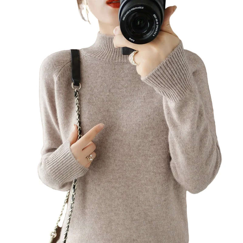 

Sparsil Winter Women Cashmere Knitted Pullover Sweater Half-High Collar Full Sleeve Warm Pollovers Soft Solid Jumper Top Female