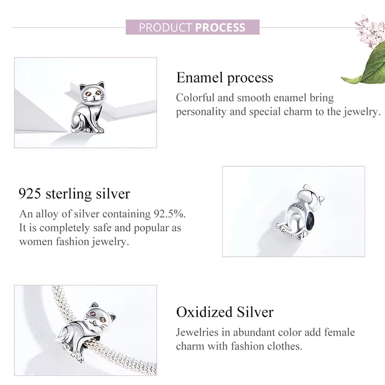 MOWIMO реальные 925 пробы серебро Kitty бусина "Кошка" подходит Браслеты, соответственные Европейской Пандоре обаятельные Серебро 925 Pandent Цепочки и ожерелья ювелирных изделий BKC1305