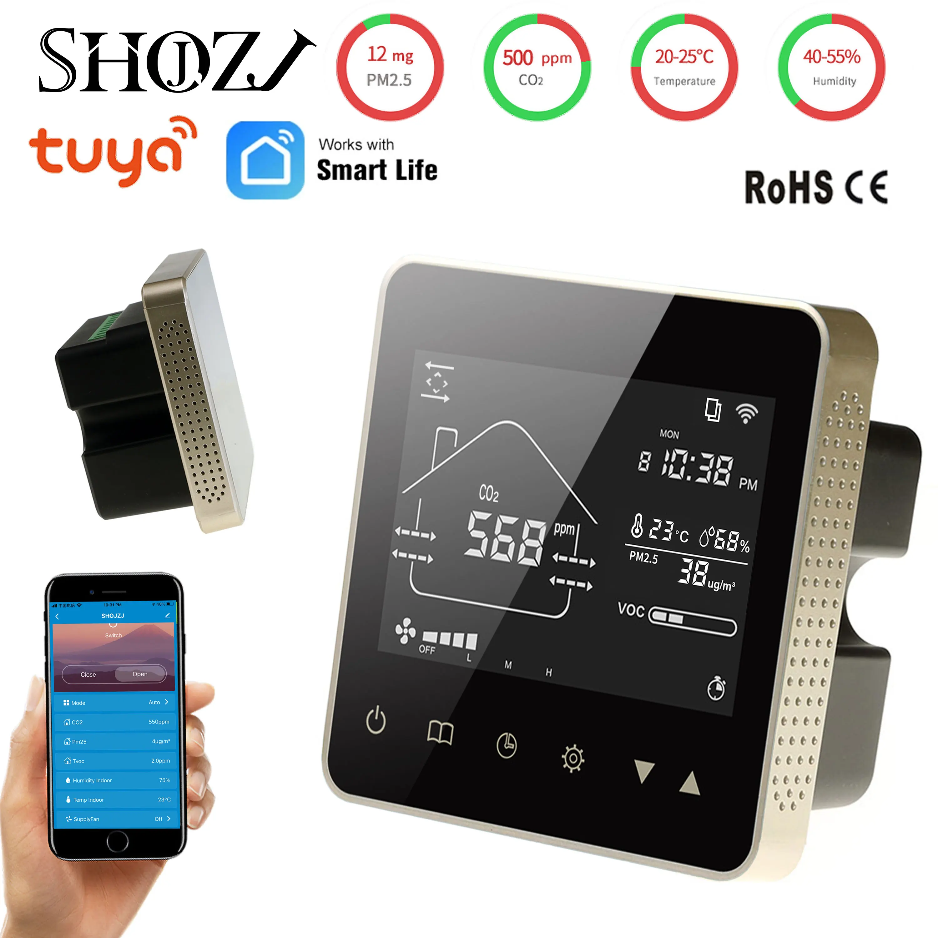 SHOJZJ WIFI RS485 MODBUS детектор VOC температуры влажности и CO2 PM2.5 датчик для управления