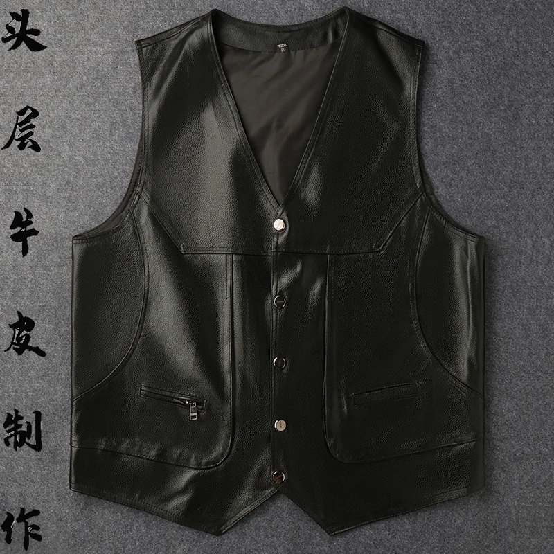 2021 Men's First Layer Cowhide Vest Spring and Autumn Outdoor Leisure Handsome | Мужская одежда