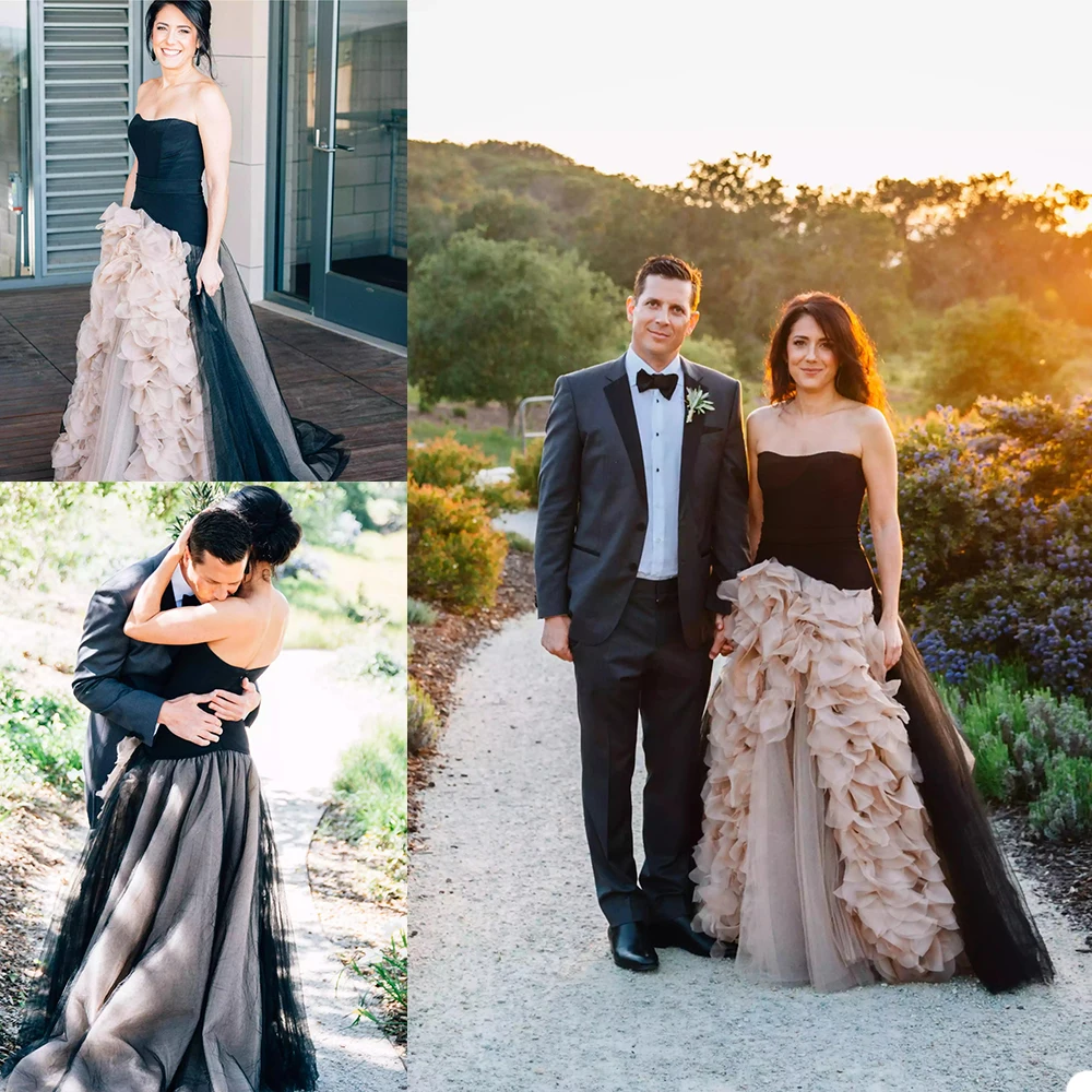 

2021 New Country A Line Wedding Dresses 3D Flower Ruffles Sexy Strapless Boho Wedding Bridal Gownss robes de mariée