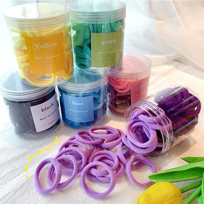 

[Pack/Box of 50 ] High Stretch Towel Ring Candy Color Hair Rope Korean Girl Gradient Color Seamless Hair Rope Color Hair Ring