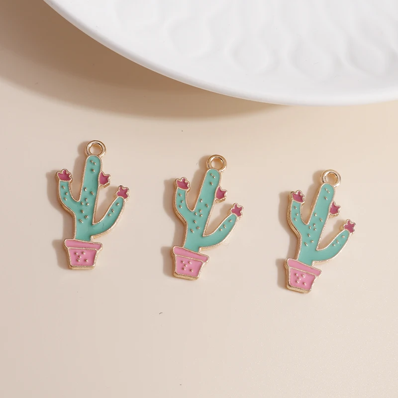 Смешанные стили эмалированные Подвески в виде пустыни зеленого растения кактуса