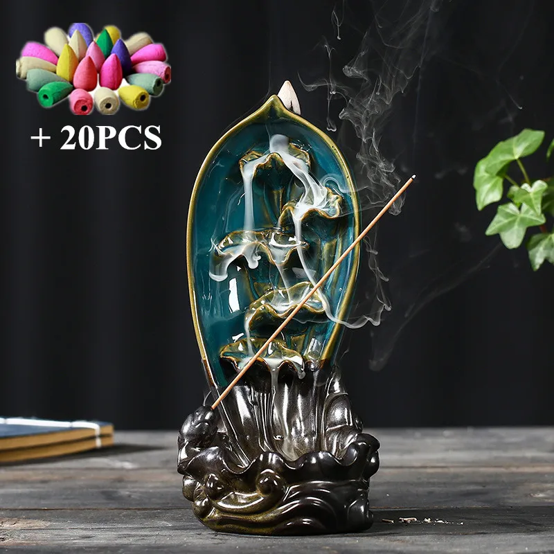 

Ceramic Home Decor Waterfall Incense Burner Room Holder Option for Mixed With 10Cones Free Gift