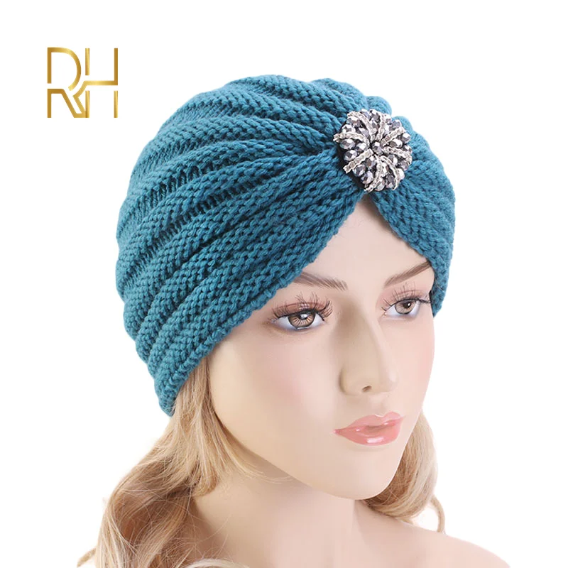 Мусульманская женская зимняя теплая шерстяная вязаная шапка тюрбан для сна