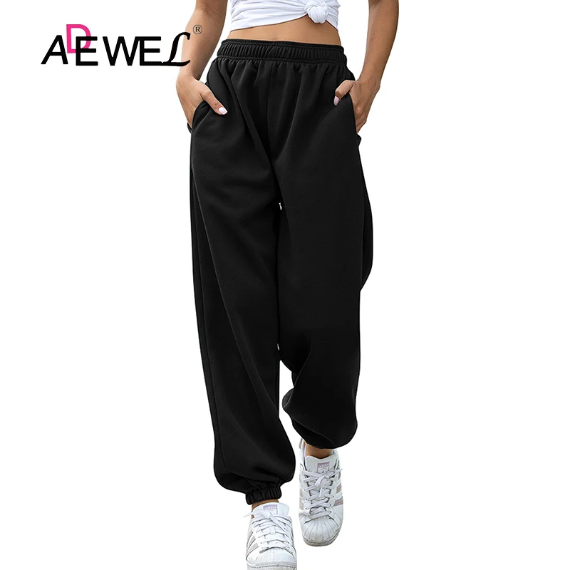 

ADEWEL Black Solid Color Casual Loose High Waist Jogger Sweatpants Plus Size Woman Pants Mujer Pantalones Spodnie Damskie 2XL