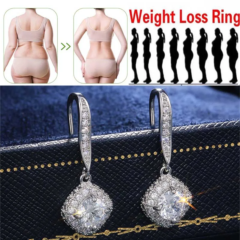 Серьги с кристаллами для похудения стандартные серебристые и белые магнитные