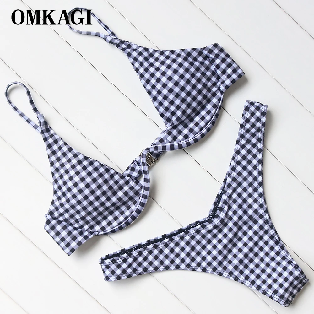 Купальники-бикини OMKAGI Женский комплект бикини пуш-ап в клетку купальный костюм