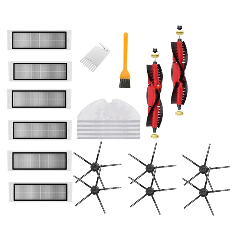 

Аксессуары для пылесоса Xiaomi Roborock S5 Max S6, моющиеся запчасти, HEPA фильтр, роликовая щетка, боковая щетка, Швабра, 21 шт.