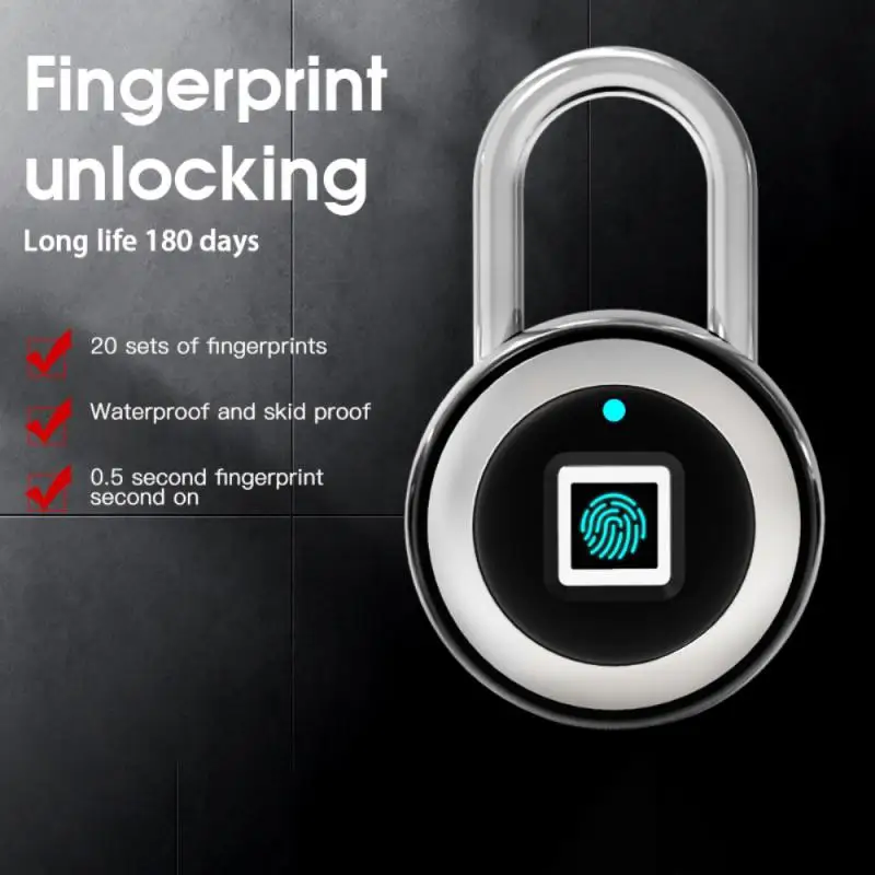 

USB charging door lock fingerprint Waterproof smart padlock quickly unlock zinc alloy metal self-imaging chip 20 fingerprints