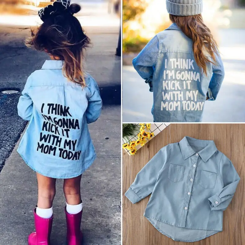 Children Shirt Toddler Kids Baby Girl Clothes Winter Denim Tops Long Sleeve Warm Casual Turn-down Collar Blouse | Детская одежда и