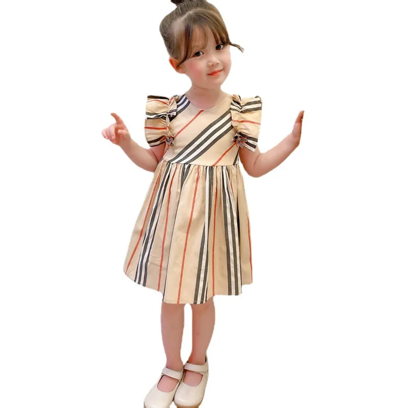

New 2021 summer fashion girls clothes short-sleeved striped stitching flower girl dresses 2-10 years
