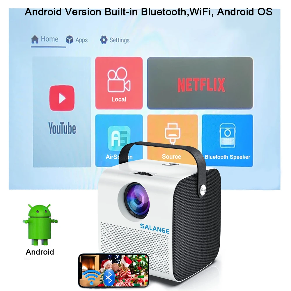 Salange P52 проектор для дома 1280*720 портативный домашний кинотеатр 3600 люмен Android