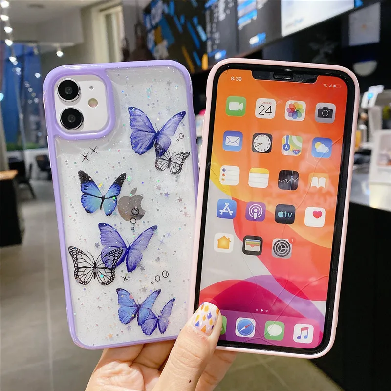 

Gorgeous Clear Glitter Butterfly Soft Shockproof Phone Case For iPhone 12 Mini 11 Pro Max XS Max XR X 6s 7 8 Plus SE Cute Shell