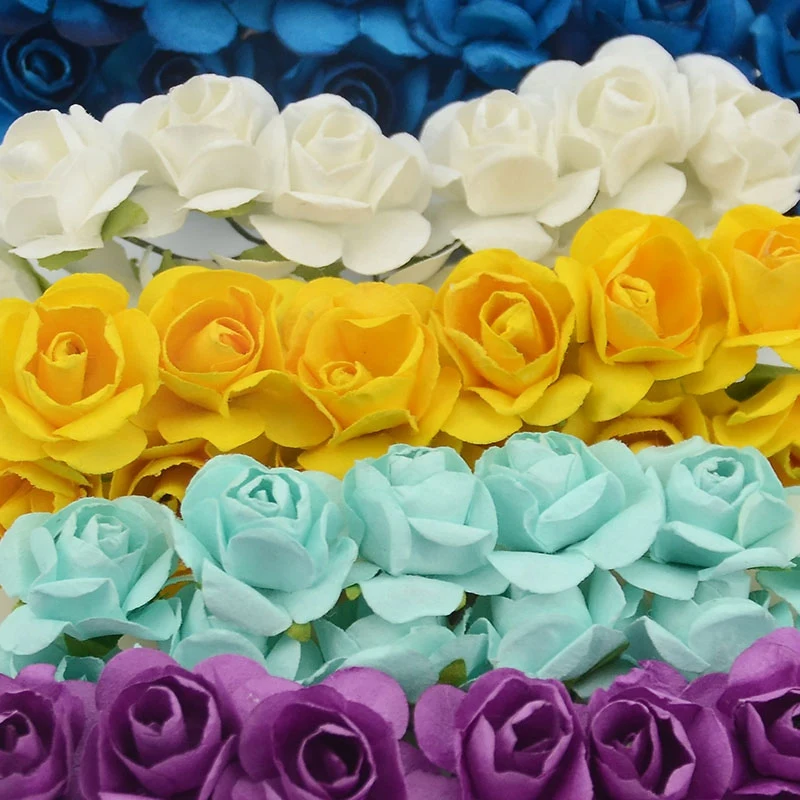 

144Pcs Mini Bouquet Paper Rose Artificial Flowers Hands for Wedding Decoration Scrapbooking Small Fake Flower Bouquet