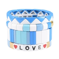 love heart initial letter bracelet square enamel tile beaded bracelet combo alloy bracelet fashion bangle bracelet for couples