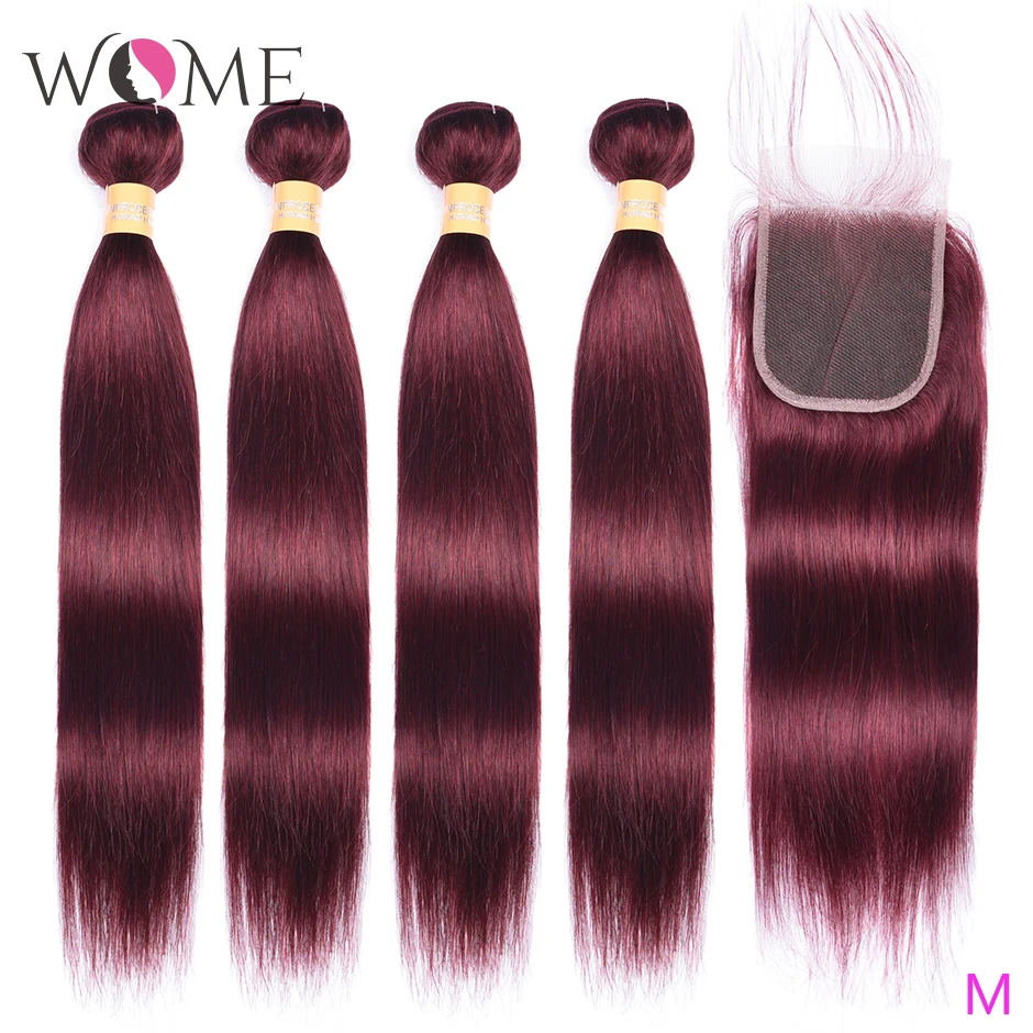 Женские бордовые пряди с закрытием цвет красного вина 4 пучка не Реми волнистые