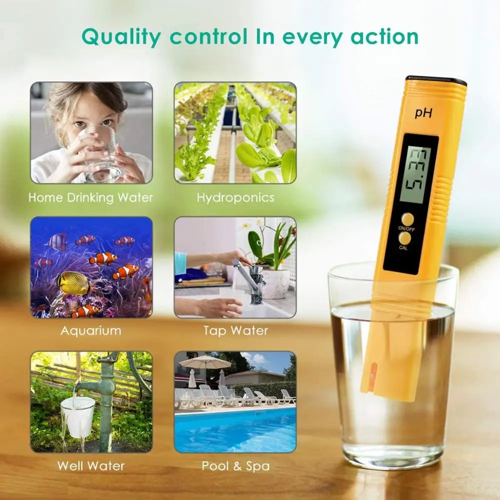 Medidor de pH Digital LCD, pluma medidora de PH de exactitud del probador 0,01, calibración automática para agua, vino, orina, piscina y Acuario