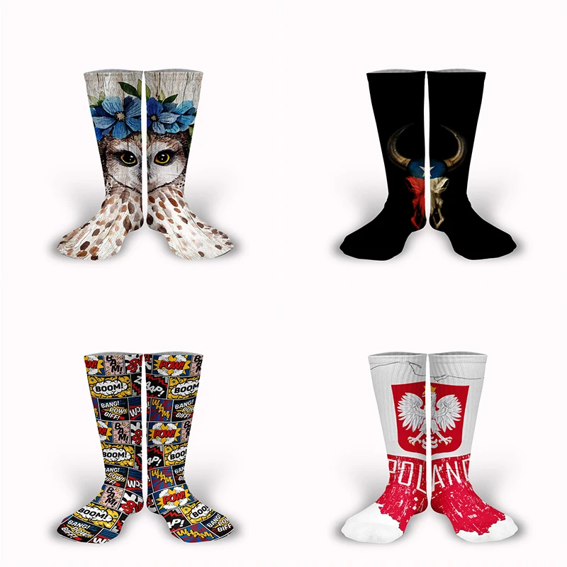 

Носки унисекс длинные с 3D-принтом, персональные комиксные с принтом животных, быка, совы, флага Польши