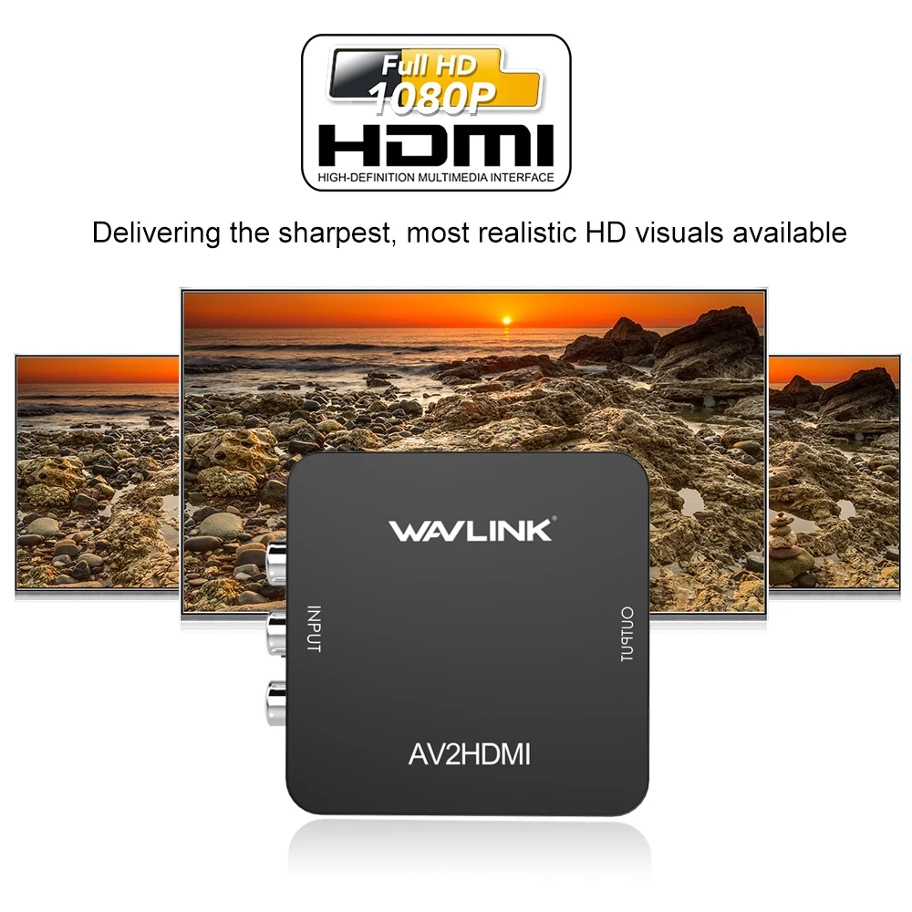 Wavlink RCA к HDMI конвертер 1080p 3RCA CVBS AV композитный видео аудио адаптер для ПК ноутбука