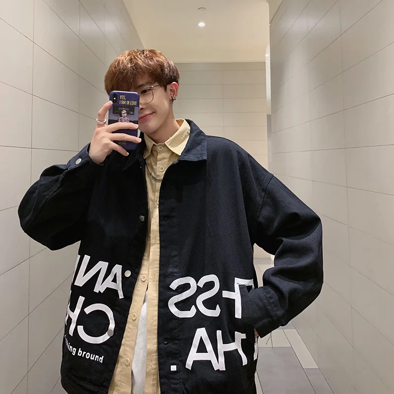 Мужская оригинальная куртка в гонконгском стиле синяя/черная Свободная