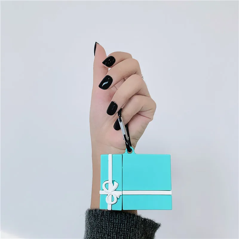 

Cute Tiffany Blue Bow Gift Box Packaging Headphone Cases For Apple Airpods 1/2 Silicone Protection Earphone Cover Accessories