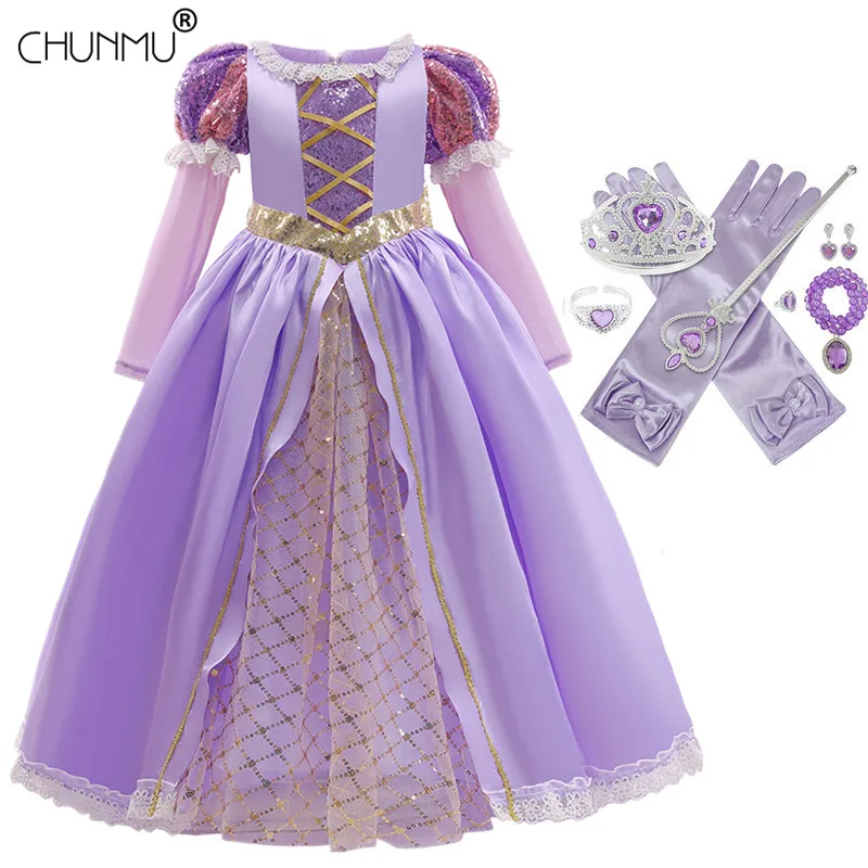 

Нарядное платье принцессы для девочек с длинными рукавами, блестками и бантом; Костюм для костюмированной вечеринки на Рождество и Хэллоуи...