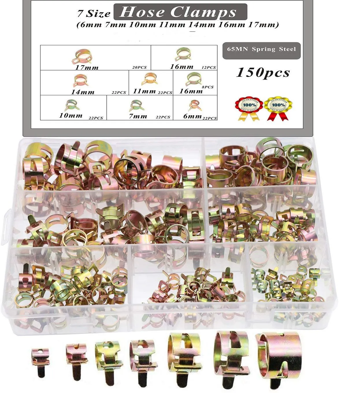 

150PCS Spring Band Type Elastic Fuel Silicone Vacuum Hose Pipe Tube Clamps(6mm 7mm 10mm 11mm 14mm 16mm 17mm)