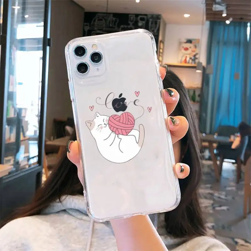 

Cute Cat Painting Phone Cases Transparent for iPhone 6 7 8 11 12 s mini pro X XS XR MAX Plus se cover funda shell