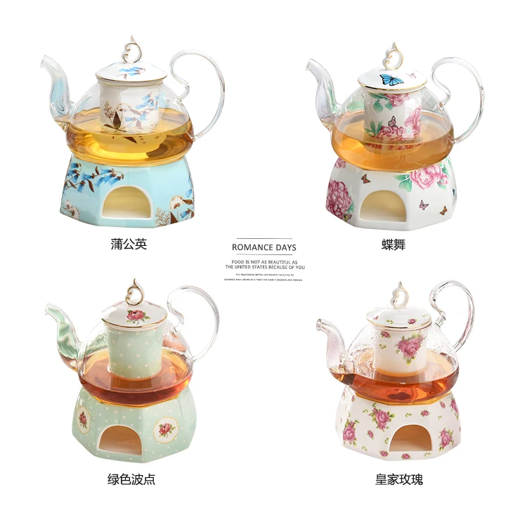 Tea pot flower tea pot fruit pot set ceramic glass afternoon flower tea cup tea set candle heating tea heater