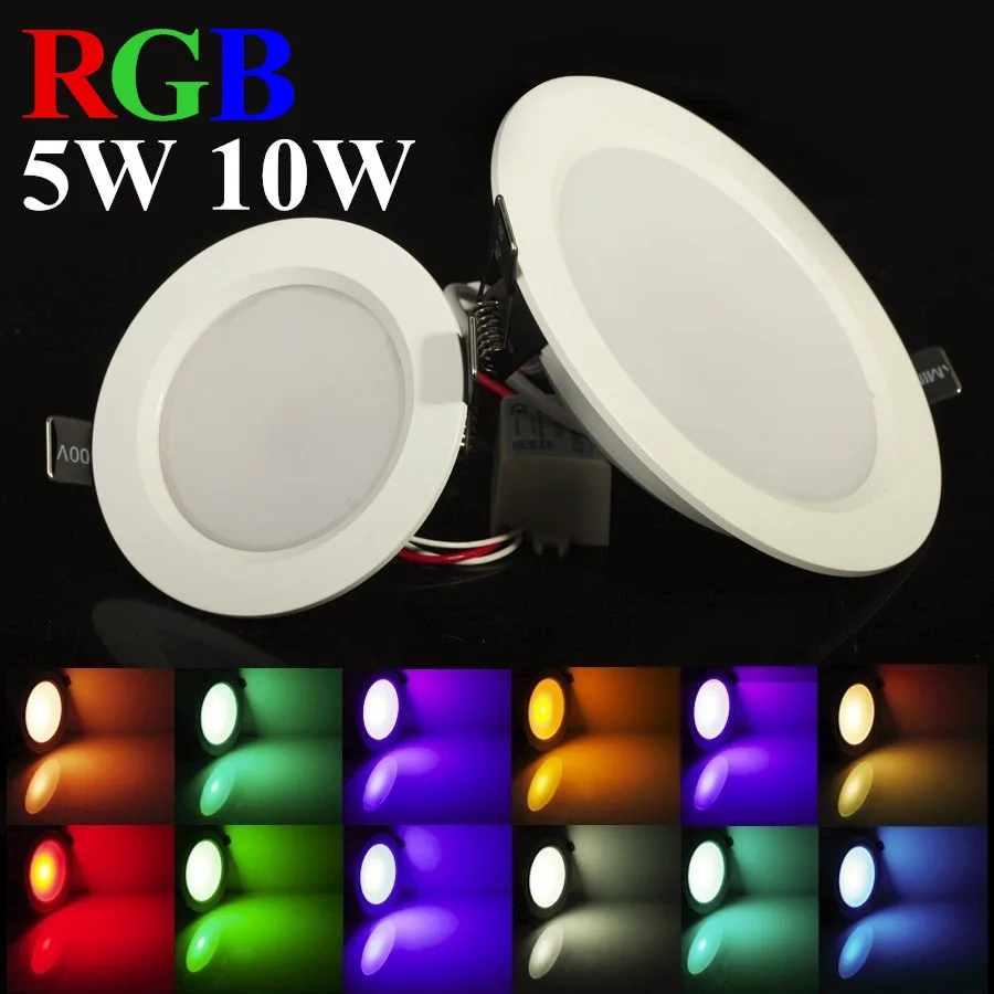 10PCS 5W 10W RGB LED Ceiling Panel Light AC85-265V Downlight Bulb Lamp with Remote Control | Лампы и освещение