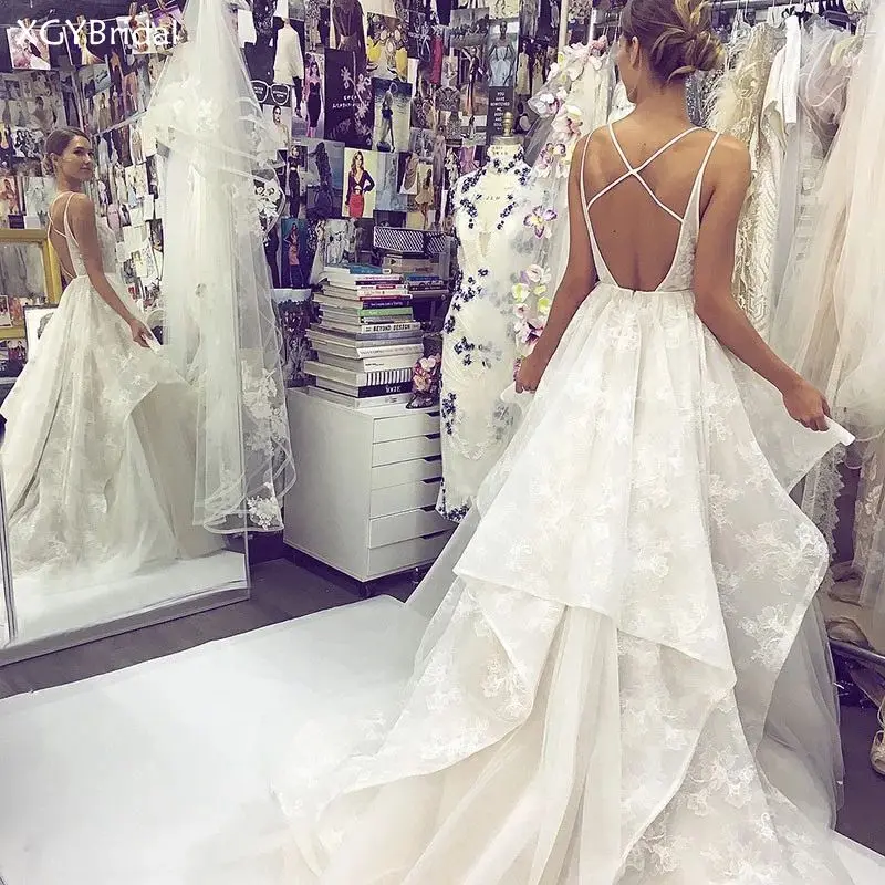 

New Arrival A Line Wedding Dress Vestido de Noiva Romantic Lace Tiered Backless Bridal Gown Wedding Gown Robe De Mariee Vestido