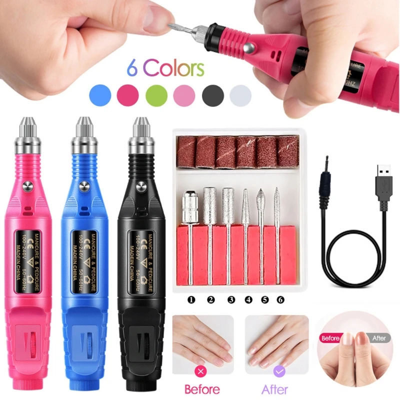 

28TA Portable Nail Polisher Pen Type Electric Grinder Set USB Charging Drill Bit Polishing Machine Kit Manicure Remover Tool