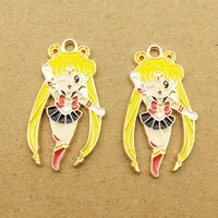 10pcs 17x31mm enamel cartoon girl charm for jewelry making earring pendant bracelet necklace accessories diy beads gold plated