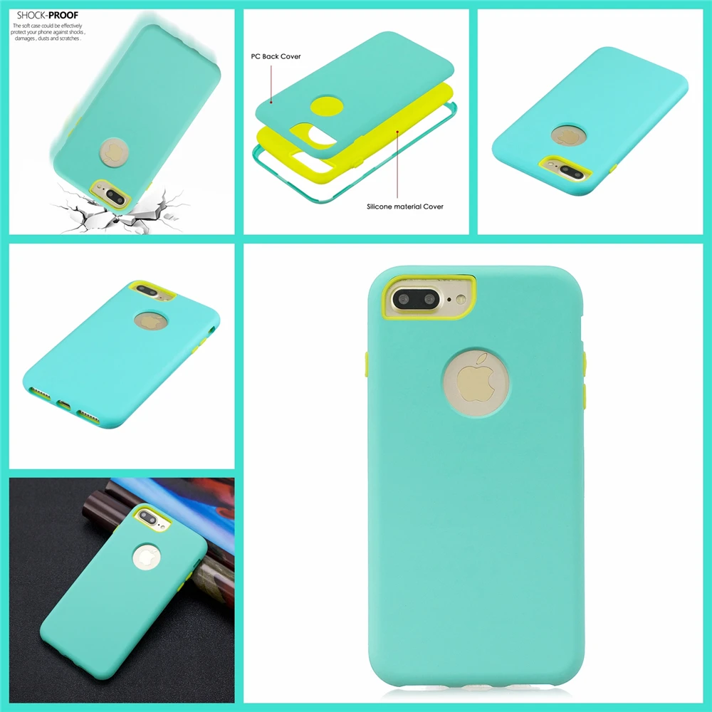 For iPhone 6 Plus 6s 7 8 Case Silicone+PC Slim Fit Dual Layer Phone Back 3in1 Protective Shell |