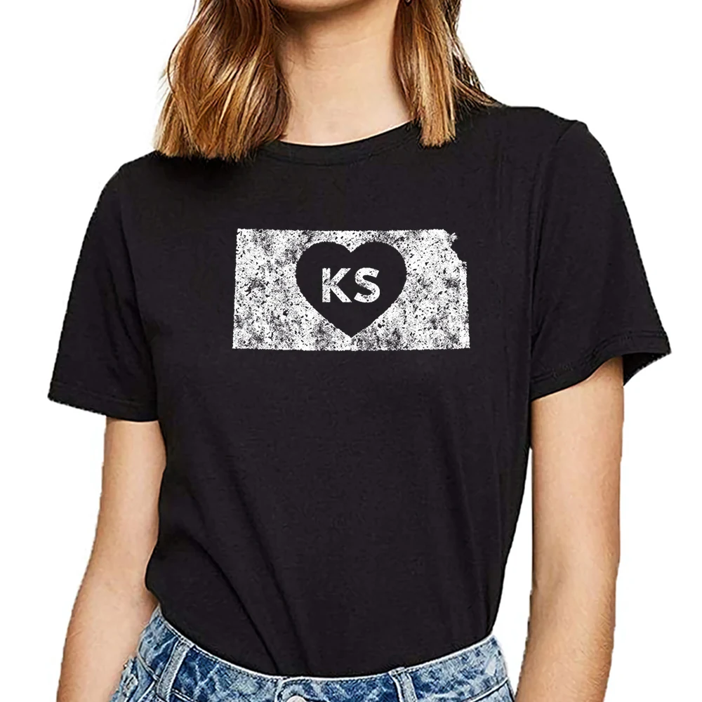 Женская Винтажная Футболка с принтом used i love kansas state в стиле хип хоп|Футболки| |